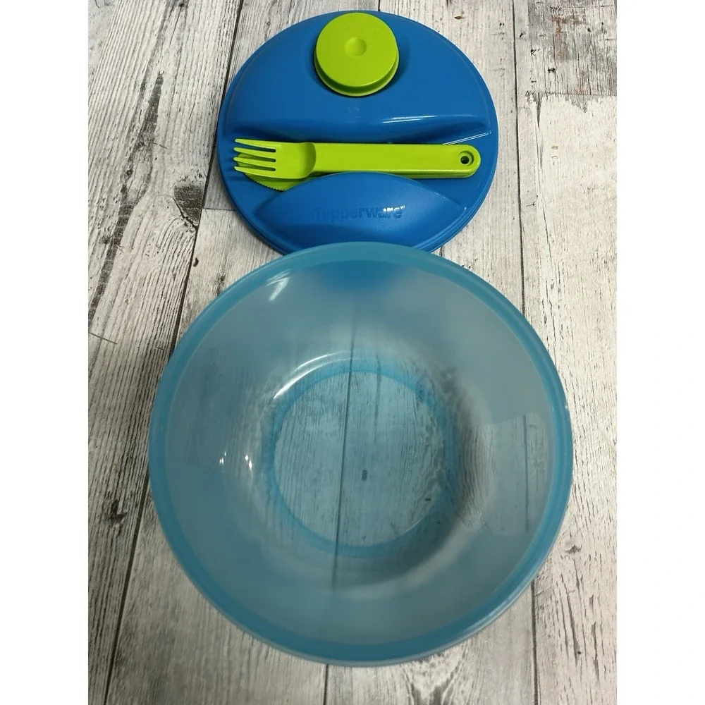 Blue Tupperware‎ On The Go Lunch Salad Bowl Complete Set 1700 1.5L 6 1/3 Cups